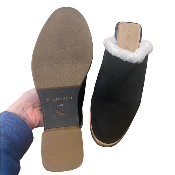 Anthropologie Bernardo Sky Clog platform Shearling cozy black suede shoe - Picture 6 of 11
